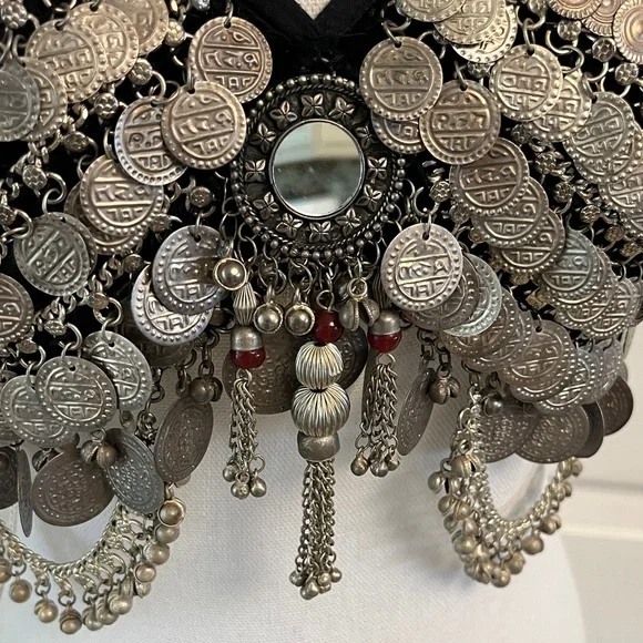 Black Halter Top with Silver Coin Embellishments Tribal Bellydance Large - Picture 4 of 13